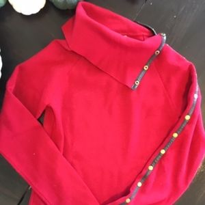 Chameleon Deep Red Silk Sweater with leather trim